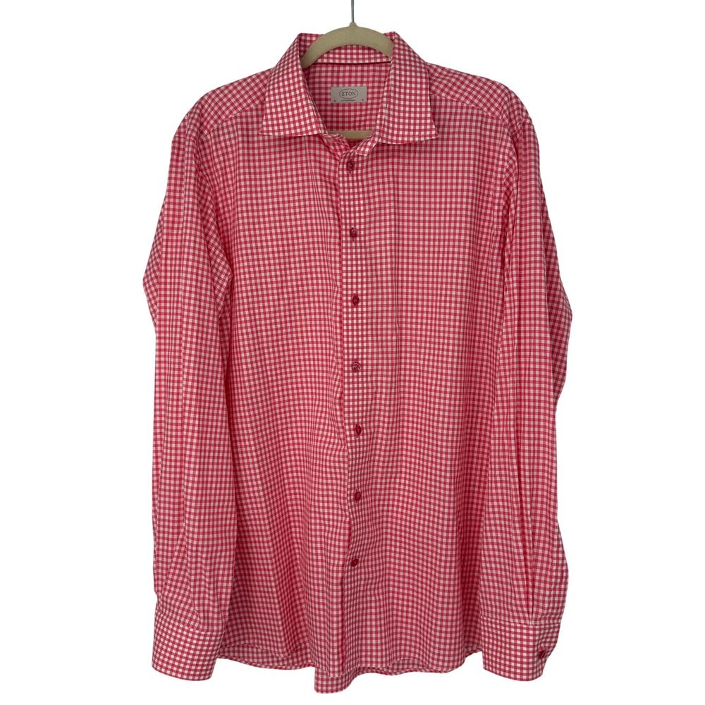 Eton Contemporary Pink White Gingham Check Dress Shirt Men’s 18 / 46 Button Down
